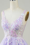 Lilac Cute Sparkly Homecoming Dress with Sequins Appliques