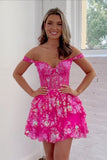Fuchsia A-Line Off The Shoulder Sequins Homecoming Dress