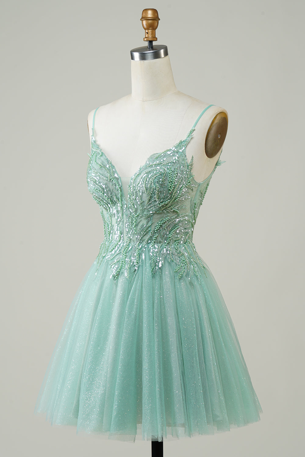 Glitter Green Homecoming Dress with Beaded