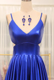 Royal Blue V-neck Open Back A-line Prom Dress