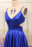 Royal Blue V-neck Open Back A-line Prom Dress