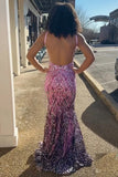 Purple Mermaid Spaghetti Straps Sparkly Sequin Long Prom Dress