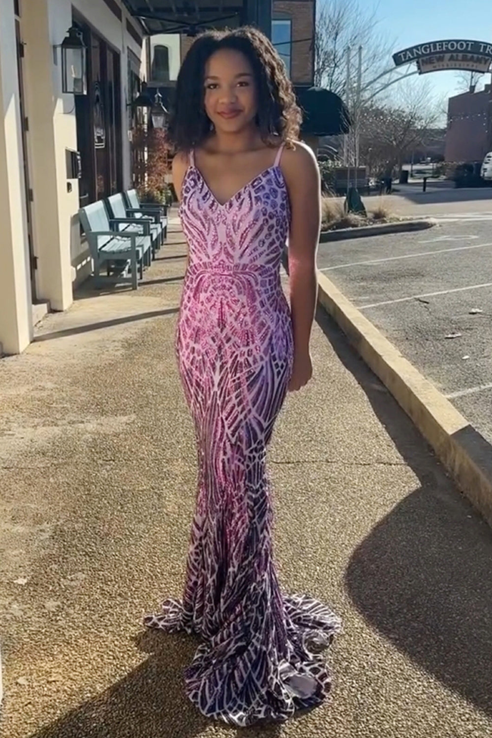 Purple Mermaid Spaghetti Straps Sparkly Sequin Long Prom Dress