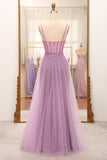 A-Line Lilac Spaghetti Straps Long Corset Prom Dress