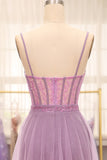 A-Line Lilac Spaghetti Straps Long Corset Prom Dress