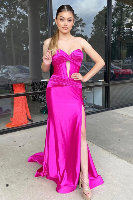 Sparkly Mermaid Fuchsia Corset Prom Dress with Slit