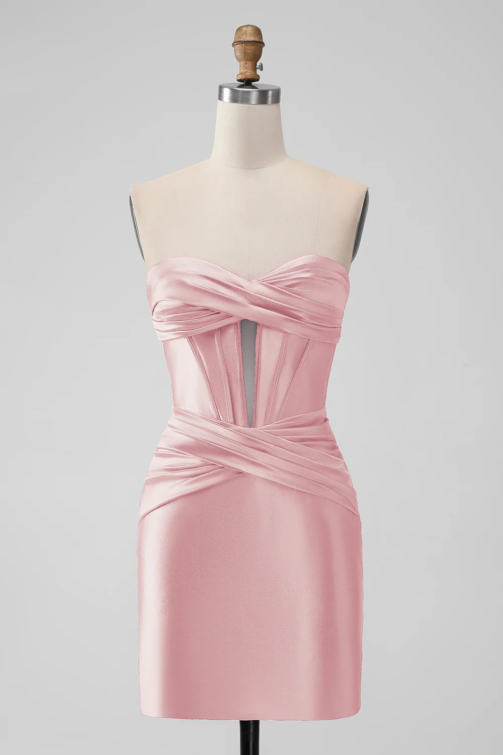 Satin Fuchsia Strapless Bodycon Homecoming Dress With Hollow