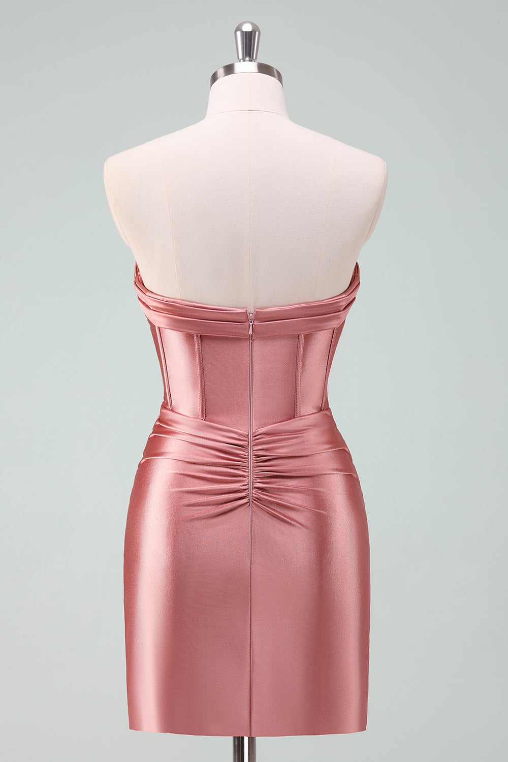 Satin Fuchsia Strapless Bodycon Homecoming Dress With Hollow