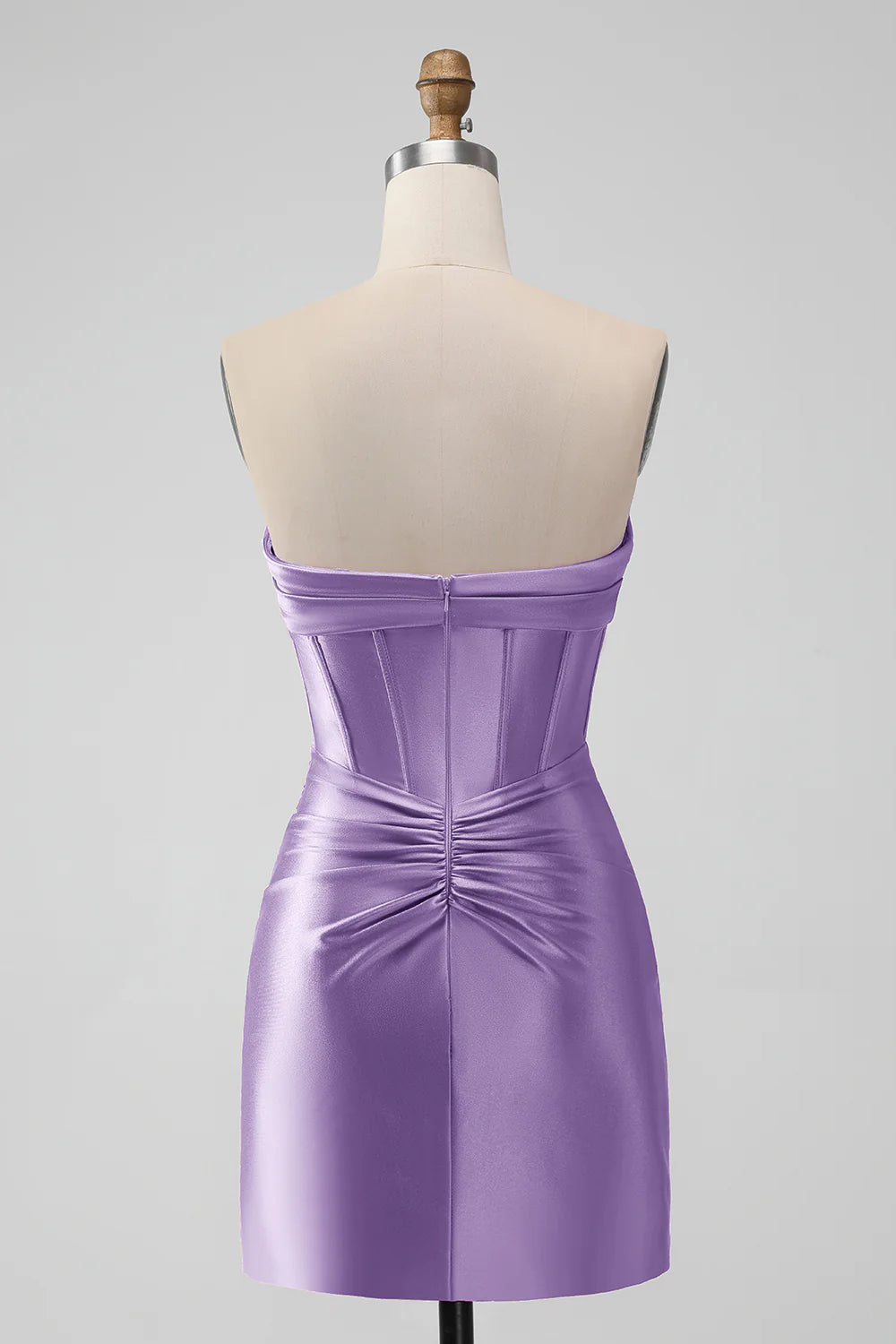 Satin Fuchsia Strapless Bodycon Homecoming Dress With Hollow