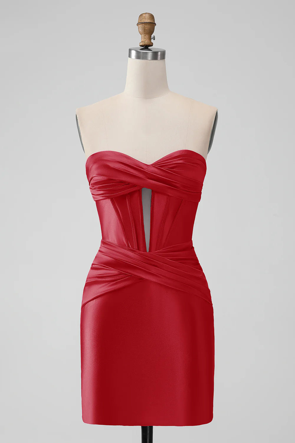 Satin Fuchsia Strapless Bodycon Homecoming Dress With Hollow