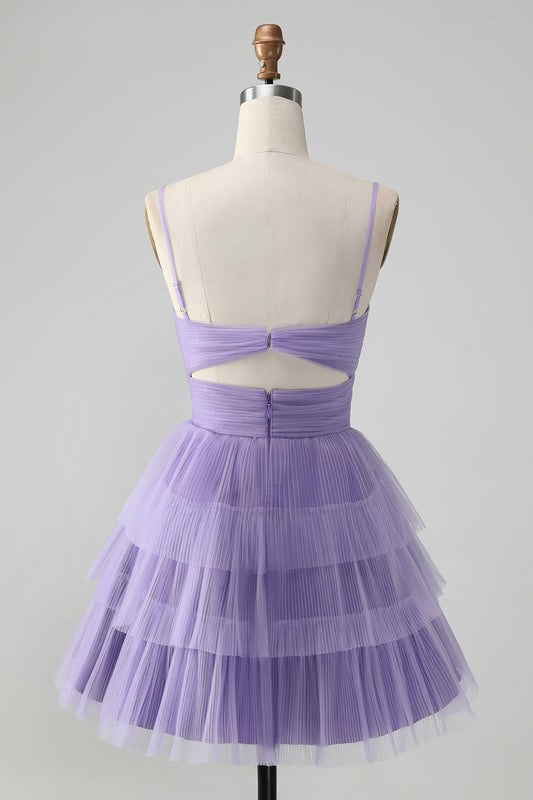 Purple A Line Spaghetti Straps Tulle Homecoming Dress