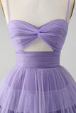 Purple A Line Spaghetti Straps Tulle Homecoming Dress