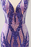 Dark Purple Sequins V Neck Tight Homecoming Dress