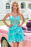 Sparkly Green A Line Spaghetti Straps Tiered Sequin Homecoming Dress