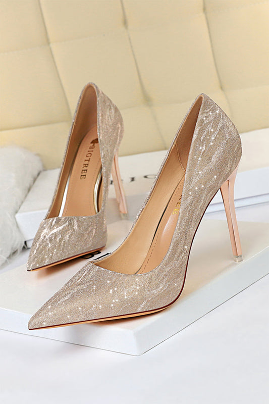 Shallow Toe Sequined Stiletto High Heels