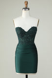 Dark Green Strapless Corset Homecoming Dress with Appliques