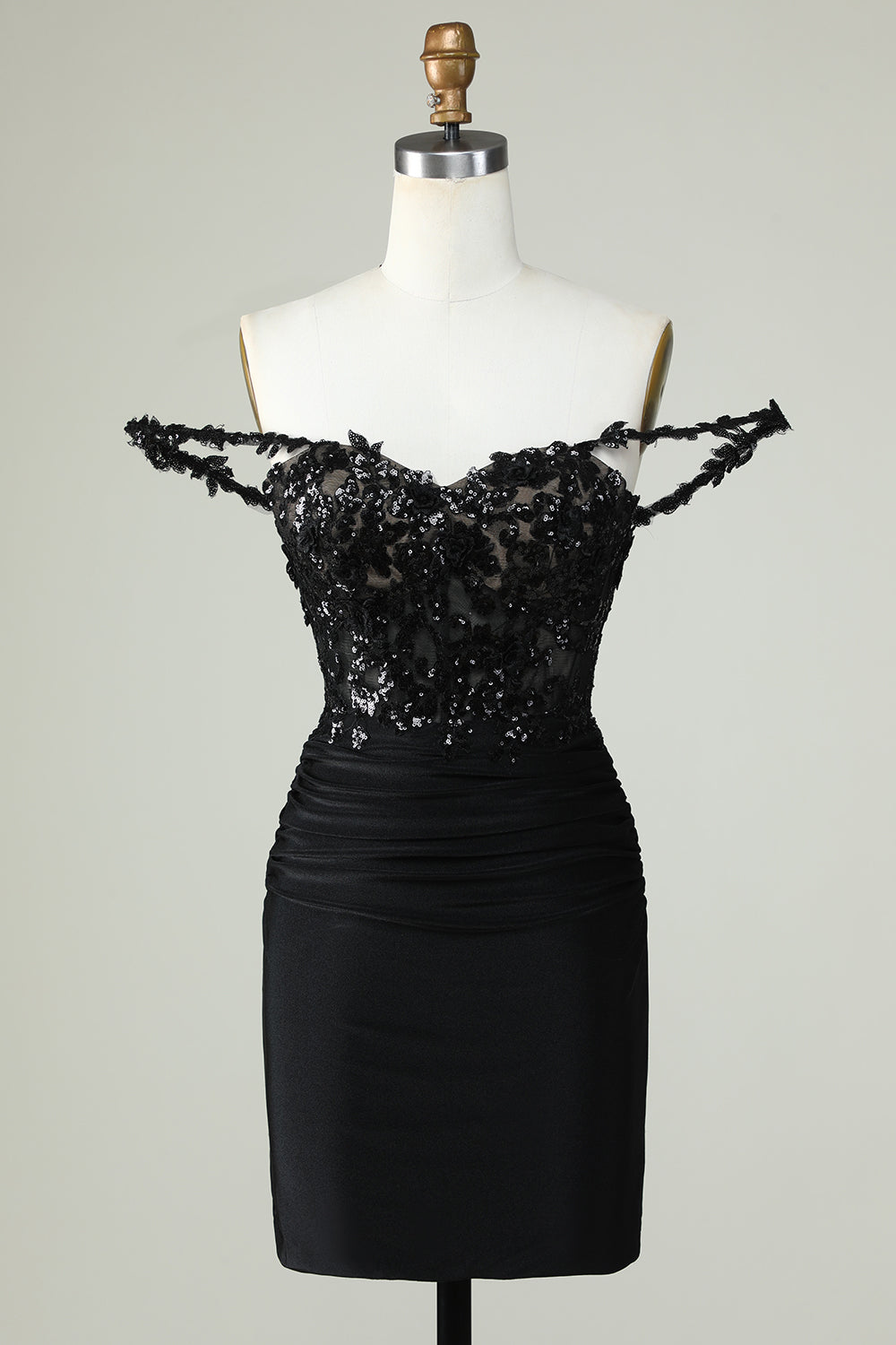 Spaghetti Straps Black Corset Tight Homecoming Dress with Appliques