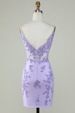 Glitter Purple Corset Tight Homecoming Dress with Appliques