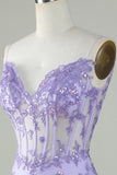 Glitter Purple Corset Tight Homecoming Dress with Appliques