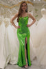 Bright Green Mermaid Spaghetti Straps Corset Long Prom Dress With Slit