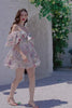 Floral Printed Ivory A-Line Tulle Homecoming Dress with Puff Sleeves