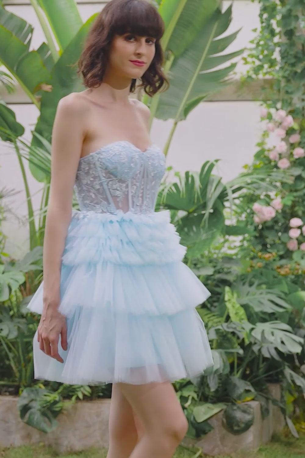 Blue Corset Cute Tiered Homecoming Dress with Ruffles