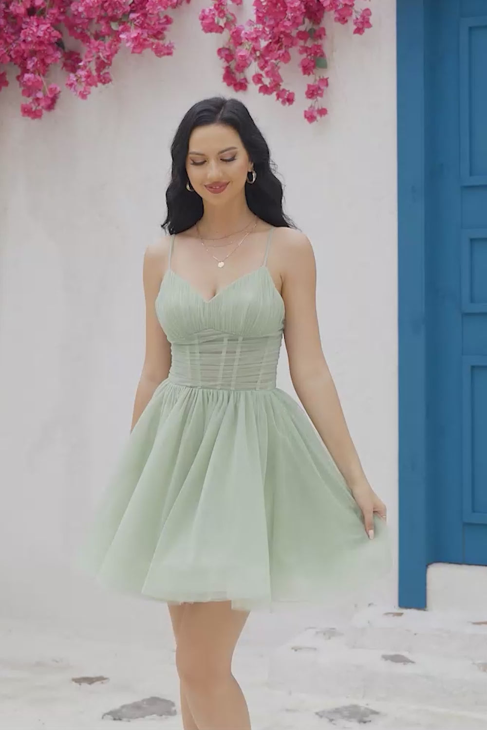 Chiclody Women Sage Green Homecoming Dress A Line Tulle Corset