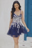 A Line Navy Corset Homecoming Dress with Appliques