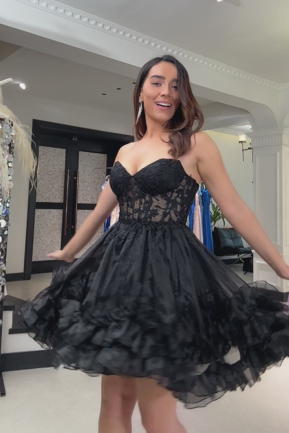 A Line Little Black Strapless Homecoming Dress