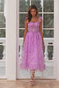 Purple A-Line Corset Knee-Length Prom Dress with Butterflies