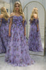 A-Line Lavender Printed Adjustable Straps Long Prom Dress