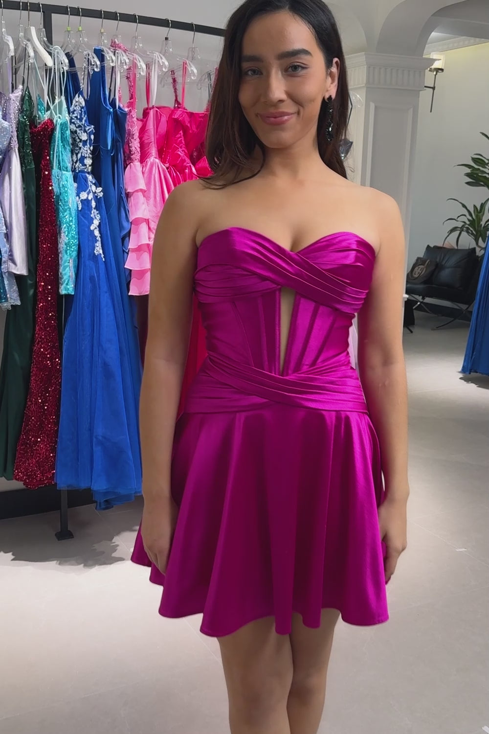 Fuchsia A Line Strapless Homecoming Dress