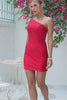 One Shoulder Red Tight Homecoming Dress with Beaded