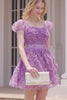 Floral Purple Homecoming Dress with Ruffles