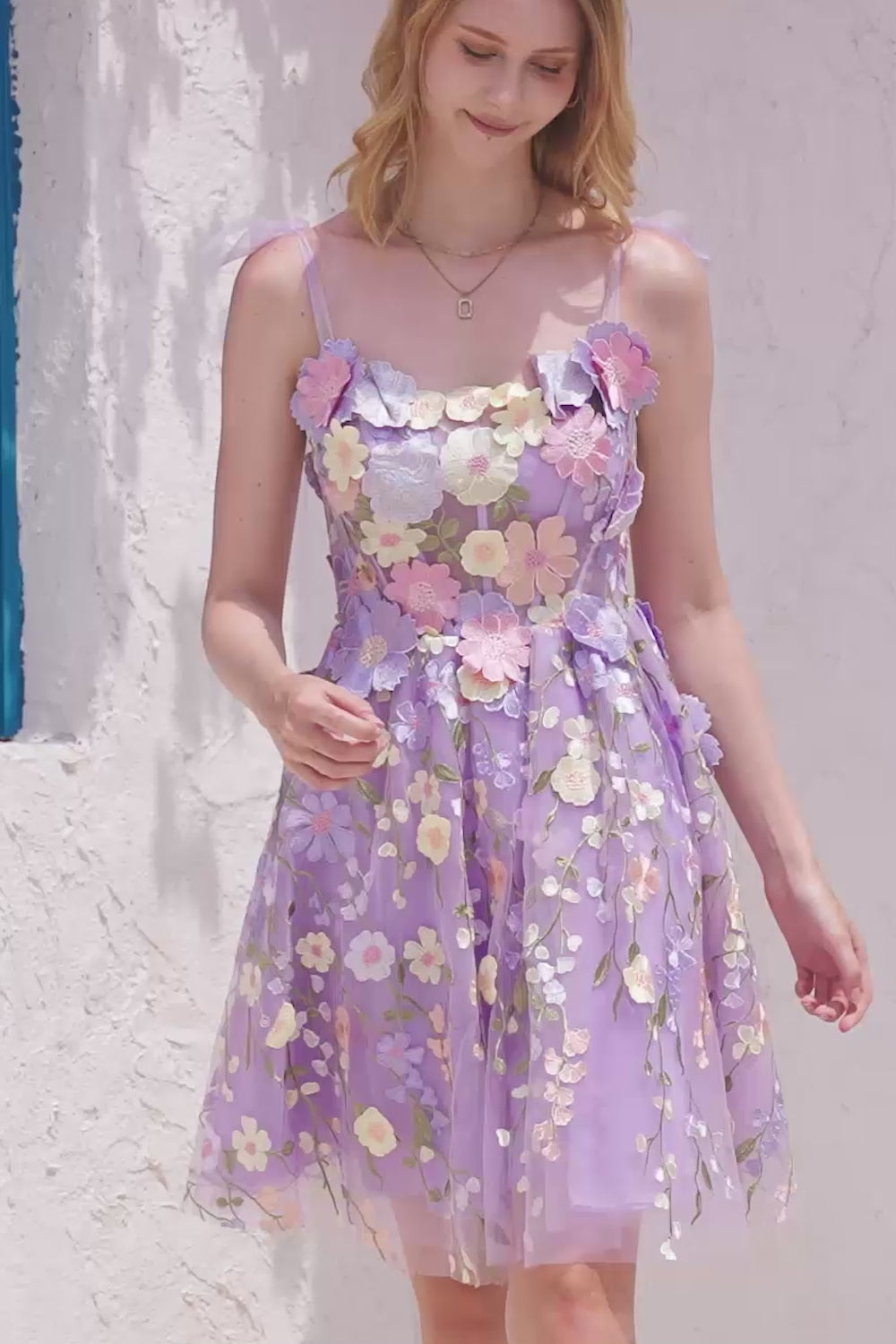 A-Line Corset Purple Homecoming Dress with 3D Flowers