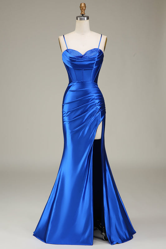 Royal Blue Mermaid Spaghetti Straps Long Prom Dress