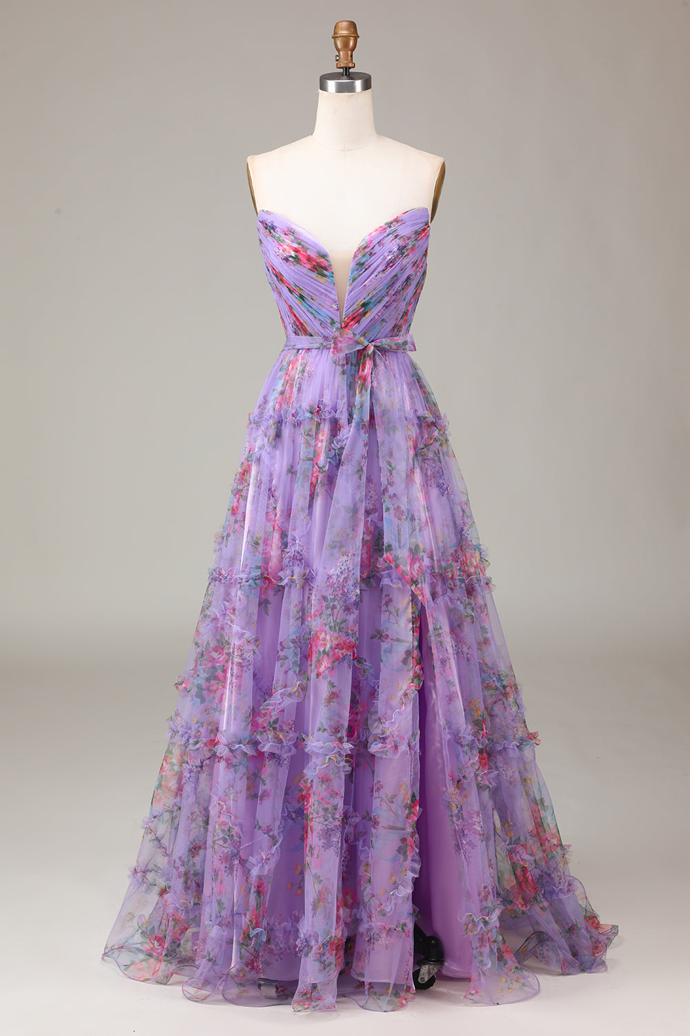 Strapless A-line Floral Print Prom Dress