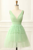 A Line Tulle V-neck Homecoming Dress with Ruffles