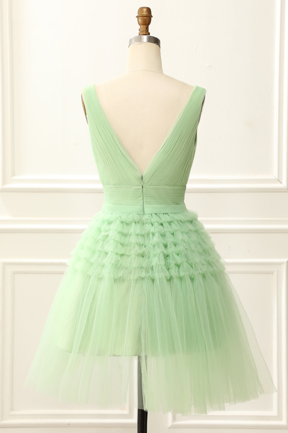 A Line Tulle V-neck Homecoming Dress with Ruffles