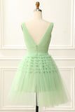 A Line Tulle V-neck Homecoming Dress with Ruffles