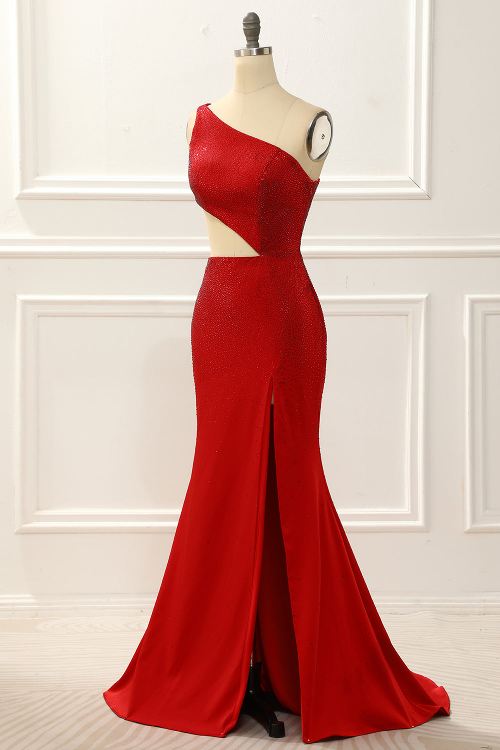 One Shoulder Red Mermaid Prom Dress with Hollow-out