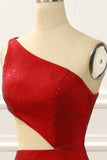 One Shoulder Red Mermaid Prom Dress with Hollow-out