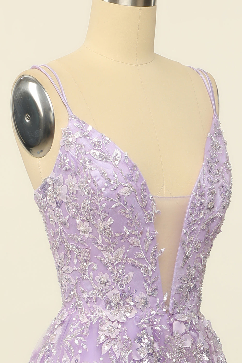 Purple Spaghetti Straps Prom Dress With Appliques