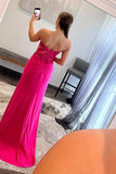 Sparkly Hot Pink Corset Long Prom Dress with Slit