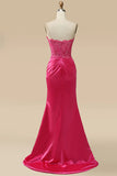 Sparkly Hot Pink Corset Long Prom Dress with Slit