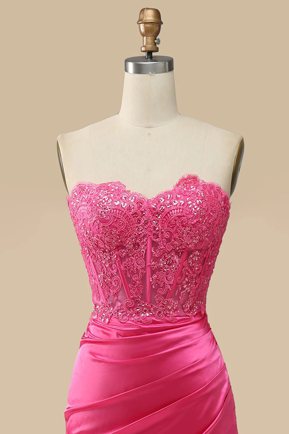 Sparkly Hot Pink Corset Long Prom Dress with Slit