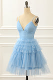 Light Blue A-line Cute Homecoming Dress with Ruffles