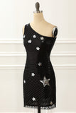One Shoulder Sequin Cocktail Dress with Stars