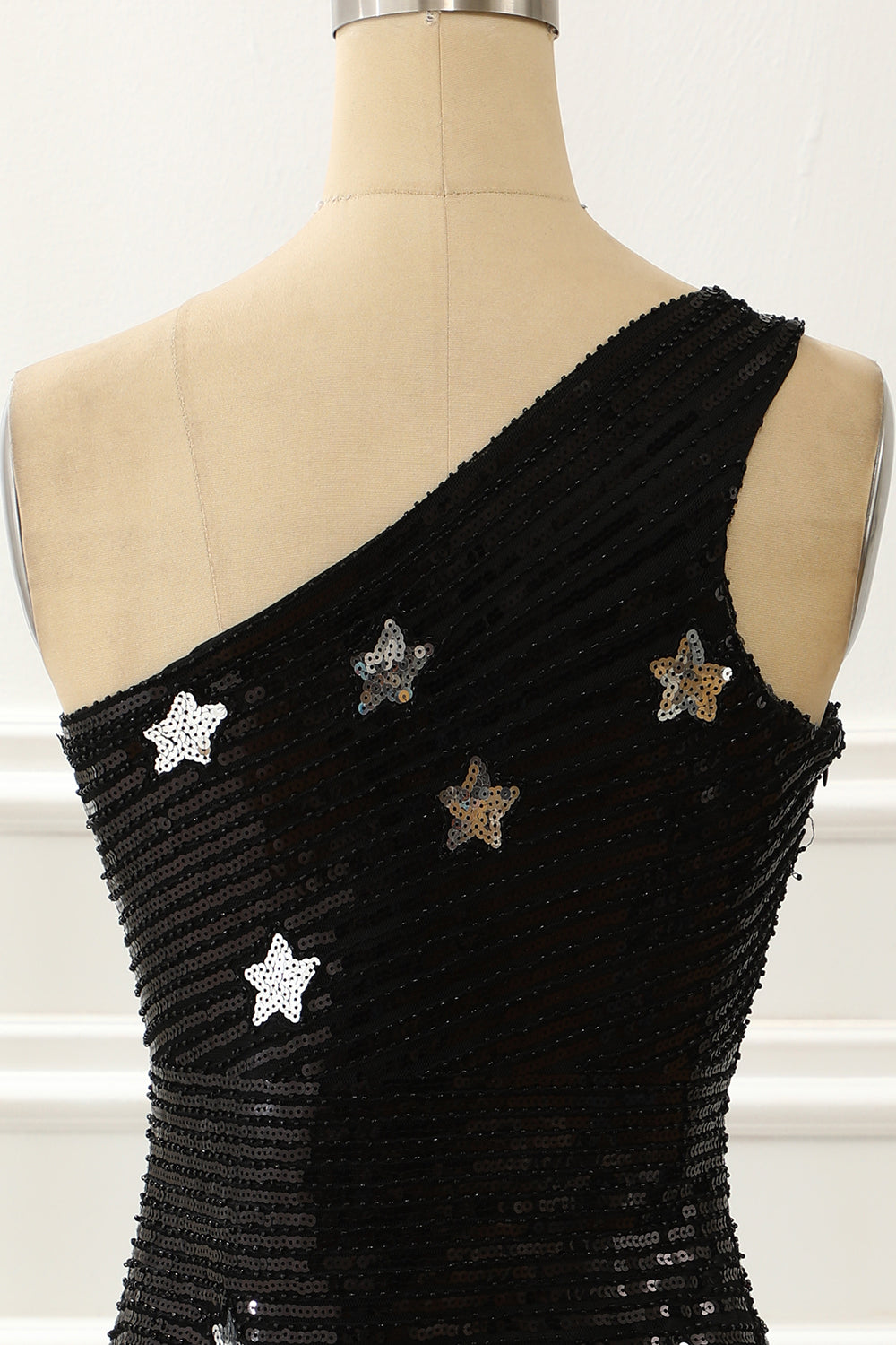 One Shoulder Sequin Cocktail Dress with Stars