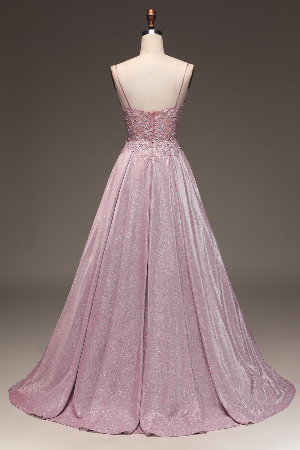 A Line Blush Beaded Spaghetti Straps Prom Dress